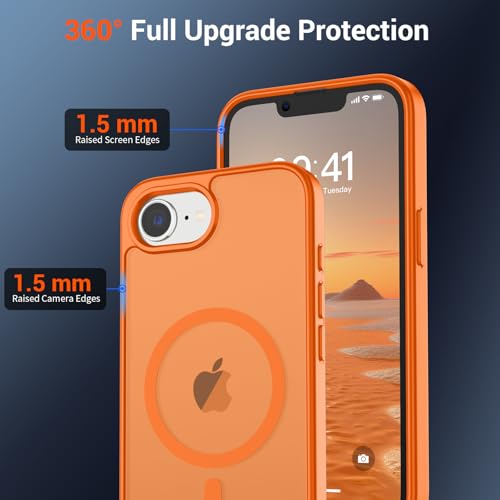 Image of SUPFINE Magnetic for iPhone 17e Case /iPhone 16e Case (Compatible with MagSafe) (Military Grade Drop Protection) Translucent Matte Shockproof Phone Cover,Starry Orange