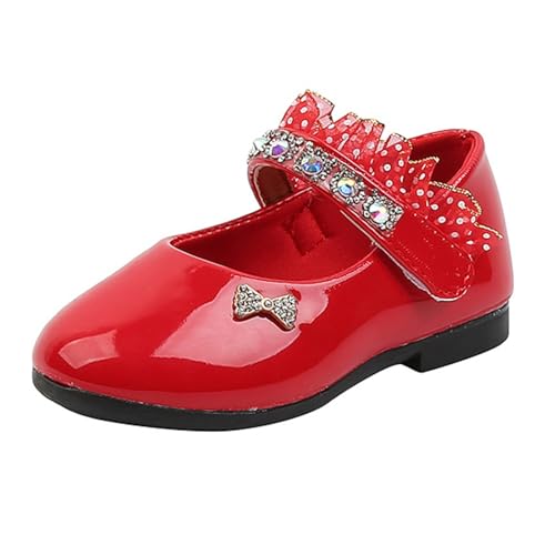 Girl's Bow Mary Jane Dress Shoes Ballet Princess Soft Sole Flat Shoes with Rhinestone Strap for Party School