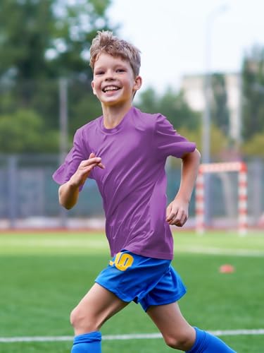 Image of Boys Neon Shirts Dry Fit Athletic T Shirts UPF 50+ Performance Cooling Shirt Short Sleeve Rash Guard Kids Top for Boys Girls