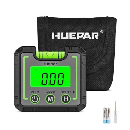Huepar Digital Level Angle Gauge Mini Angle Finder Level Box with V-Groove Magnetic Base&Backlit LCD Bevel Gauge Inclinometer for Carpentry,Building, Automobile, Masonry - 0~360° Fast Measurement AG01