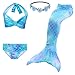 2019 New Girls Swimsuit Mermaid Tails for Swimming Princess Bikini Bathing Suit Set Children's Day for 3-12Y(No Monofin) Blue Cyan