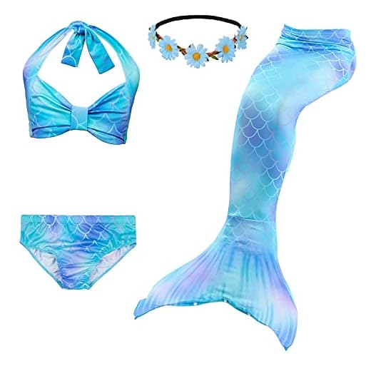 Mermaid Tails,Mermaid Tails for Swimming Girls Swimsuit Princess Bikini Set Bathing Suit Swimmable Costume (No Monofin)