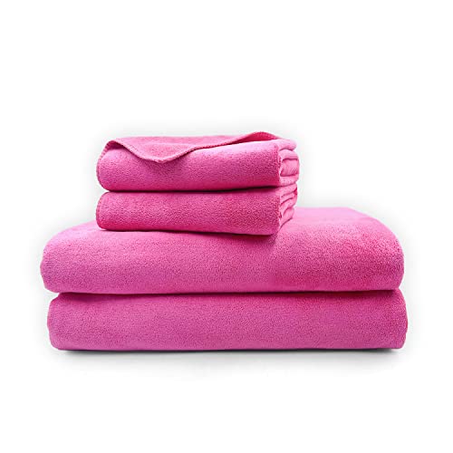 Image of Sassoon Venir Microfiber 4 Piece Towel Set 450 GSM (Coral Pink Color) Ultra Soft Material, Towel for Daily use