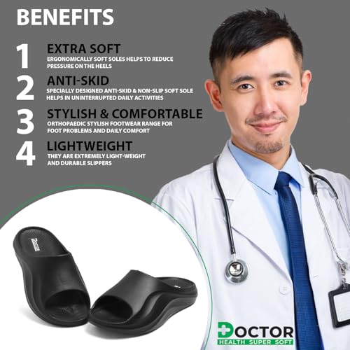 Image of DOCTOR HEALTH SUPER SOFT Men's Double Buckle Slide Sandals | Lightweight Cushioned EVA Slippers | Anti-Slip Comfortable Open Toe Casual Slides for Indoor Outdoor Everyday Wear