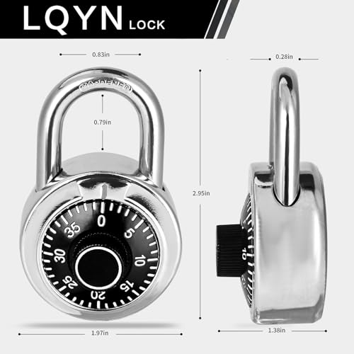 Image of Combination Lock, LQYN Standard Dial Combination Lock, Pack of 1; Black Turnplate, 2 in. Wide, Fixed Three Digital Combination, for School, Gym & Locker, Toolbox, Gate