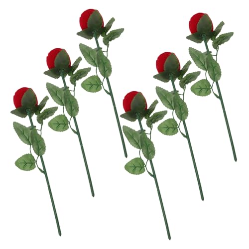 LRXIYODE 6 Pezzi Portaanelli Rosa Rossa con Custodia Vellutata per Anelli di Fidanzamento e Matrimonio Scatola Elegante Protettiva per Gioielli per Proposte Romantiche e Regali