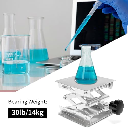 Image of Stainless Steel Lab Jack Scissor Stand Platform, Lab Lift Stand Table, 8 inch x 8 inch, Maximum Support Weight 30lb /14kg.