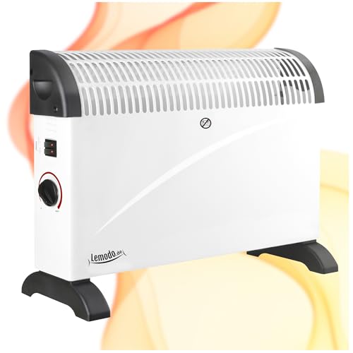 Lemodo, Konvektor Heizung elektrisch, 2000 W Elektroheizung mit 3 Leistungsstufen und Thermostat, geräuschloser elektrischer Heizkörper als Zusatzheizung für Wohn- und Schlafzimmer und Homeoffice