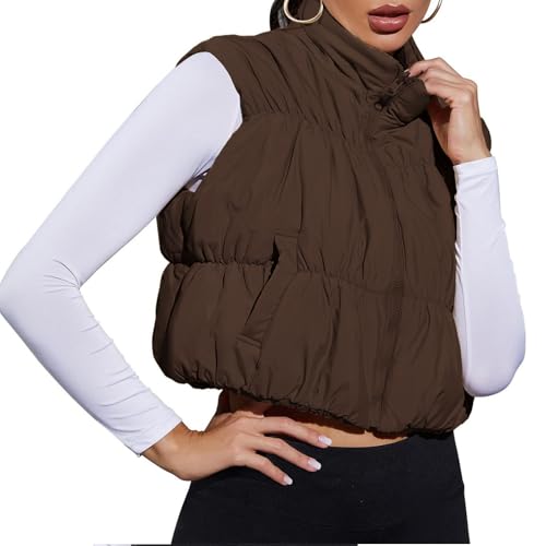 Zip Up Crop Puffer Vest Lightweight Sleeveless Winter Warm Outerwear Fall Padded Coat for Women4