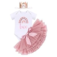 2 Geburtstag Mädchen Outfit Kurzarm Body+Bunt Tütü Prinzessin Tüllrock+Geburtstagskrone 3tlg Bekleidungssets Geburtstag Deko Party Babykleidung Baby Fotoshooting 2Bohnenrosa+Geburtstagshut 2 Jahre