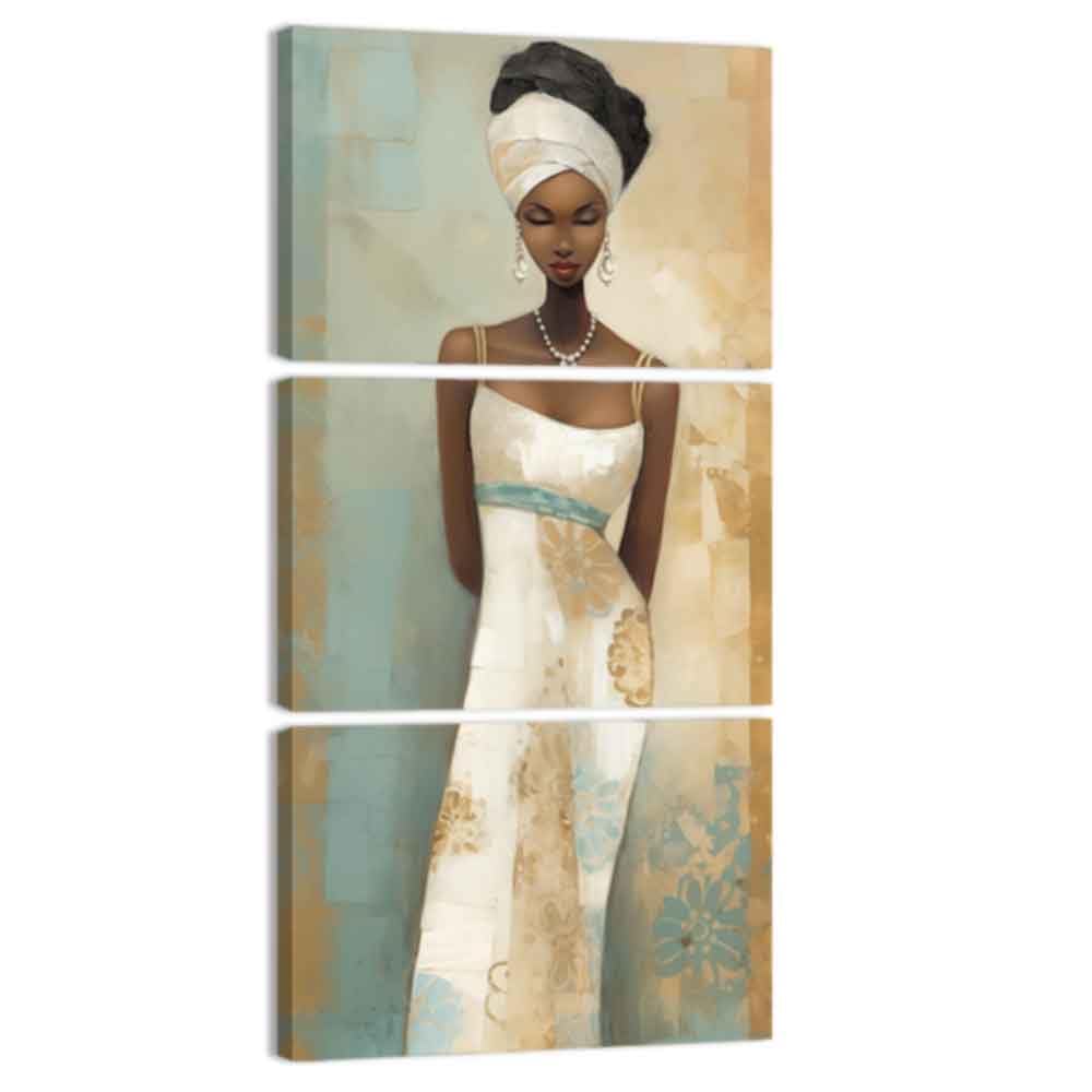 ZQQART 3 Pieces Abstract Black Woman Wall Art African Tribal Woman Picture Print on Canvas Traditional African Tribal Paintings Prints Framed(Blue,16.00"x24.00"x3Pcs)