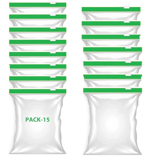 Image of Reusable Zipper Freezer Bags Dishwasher Safe, BPA Free Bag Leakproof Food Storage Bags for Marinate Meats, Cereal, Vegetables, Fruits, Kitchen Organization (15 PCS GREEN ZIPPER BAG)