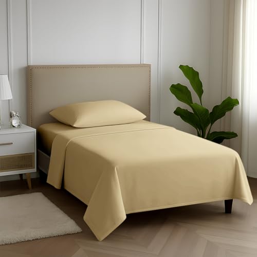 Carressa Linen 600 Series Cotton Twin XL Sheets Set, 16" Deep Pocket, Sand
