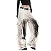 jupkem Men's Baggy Jeans Y2k Goth Vintage Wide Leg Women Fashion Punk 90s Hip Hop Cargo Pants Harajuku Streetwear with Pocket (US, Alpha, Small, Regular, Regular, White)