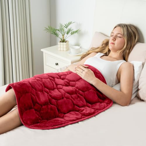 Image of Wemore Weighted Lap Blanket 7lbs, 24 inchx29 inch Small Travel Blankets for Adults | Soft Crystal Velvet; Packable Throw Blanket; Weighted Lap Pad for Sleep, Napping & Relaxation; Machine Washable; Burgundy
