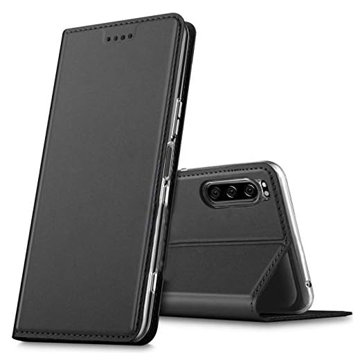 Verco mobilfodral för Sony Xperia 5, Premium bokväska flip fodral för Sony 5 skal plånboksfodral pu läderväska [integrerad magnet], Svart