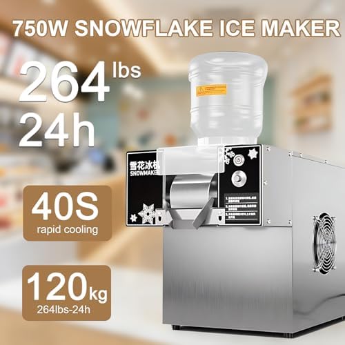 High Capacity Ice Shaver Machine, 360W/750W Snow Flake Ice Maker, Adjustable Thickness, 60kg/120kg Continuous Ice Output, Perfect for Shaved Ice Desserts and Drinks