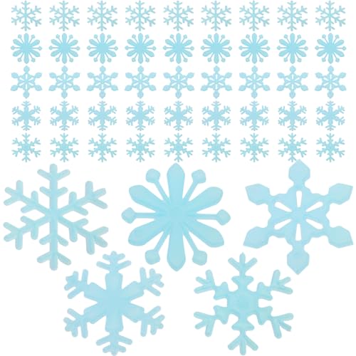 OULII 50 STÜCKE 3D Leucht Fluoreszierende Schneeflocke Wandaufkleber Aufkleber Fenster Clings Für Weihnachtsfeier Dekoration (Blau)