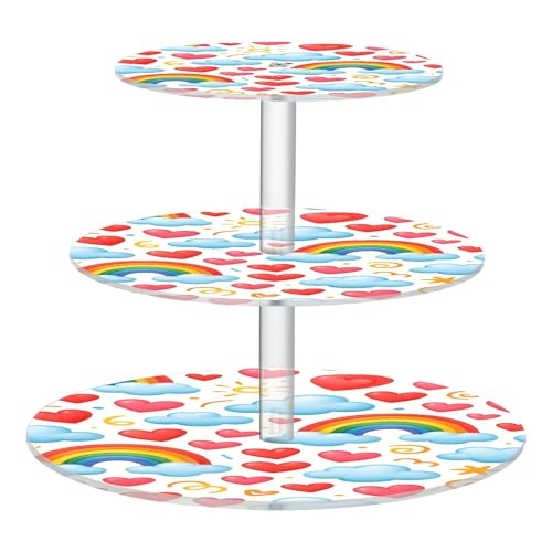 PYBUG Rainbows 3 Tier Acrylic Cupcake Stands Tower,Dessert Table Display Set for Tea Party,Wedding,Birthday, Baby Shower