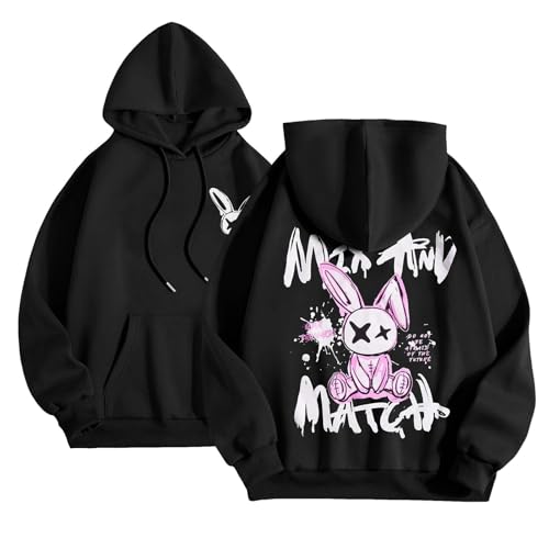 Pullover Herren Hoodie mit Backprint Pullover mit Kapuze Streetwear Hoodie Sweatshirt Winter Warm Fleece Pulli Kapuzenpullover Männer Pullover Y2k Kapuzenpulli Sweatpullover Backprint Hoodie Herren