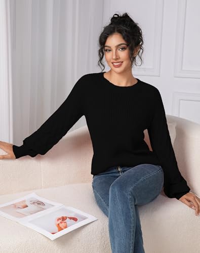 Fall Sweaters for Women 2025 - Lightweight, Honeycomb Long Sleeve, Elastic Hem, Crew Neck, Textured Knit Pullover