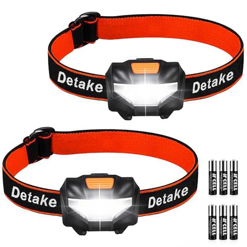 Detake Kids Head Torch 2 Pack Super Bright Lightweight LED Headlamp with 3 Lighting Modes Battery Powered Waterproof LED Head Torch Flashlight for Cycling Running Hiking Camping Fishing Hiking