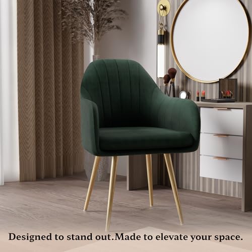 Image of Milano Velvet Comfort Dining Chair with Deep Cushion Seating, Strong Wooden Frame & Metal Support Legs for Dining, Living Room, Bedroom, Balcony & Office (Forest Green)