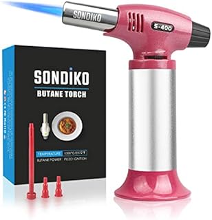Sondiko Butane Torch, Culinary Kitchen Torch Refillable Blow Torch Lighter with Safety Lock&Continuously Flame for Cooking, Creme Brulee, BBQ, DIY&Soldering(Butane Gas not Included)