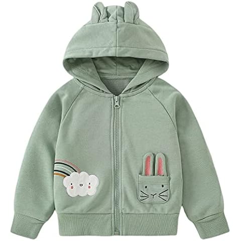 Girls Hoodie Zip Up Unicorn Horse Rainbow Jumper 100% Cotton Tops Long Sleeve Hooded Sweatshirts for Kids 6-7 Years Cover
