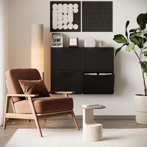 Image of amazon basics Stackable Wall Mount Storage Organizer - 1 Tier, Polypropylene Storage for Shoes, Toys, Books, Closet & Entryway, Multi-Purpose (51L x 15.5W x 38.5H cm), Black
