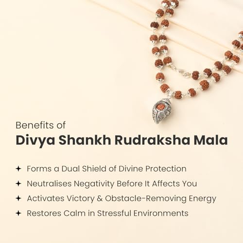 Image of Astrotalk Divya Shankh Rudraksha Mala | Nepal Origin 5 Mukhi Rudraksha Mala with Shankh Pendant for Protection, Peace & Spiritual Growth | Mala Gift for Man & Woman