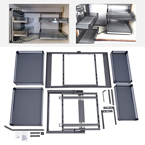 YSHUSTGY Blind Corner Cabinet Pull Out for 14 Inch Organizer,Hidden Duty Kitchen Corner Cabinet Organizer,Height Adjustable Chrome Soft Close Blind with Four Shelf for to Place Pots Pans