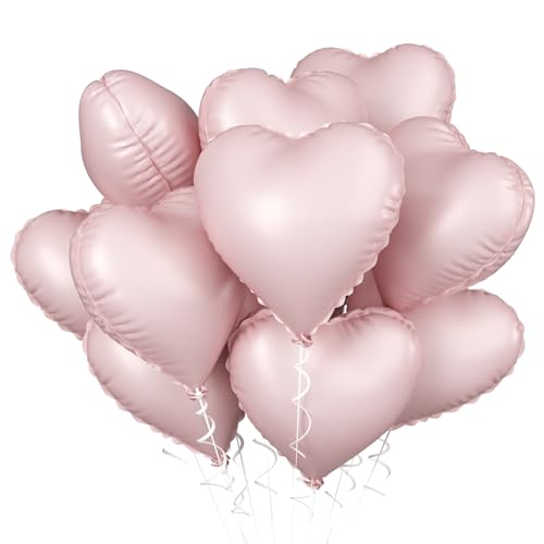 Image of Baby Pink Heart Balloon, 10PCS Pink Foil Heart Balloons, 18inch Pastel Pink Heart Shape Balloons Helium Birthday Party Decorations for Girls Brithday Party, Baby Shower, Valentines Day, Princess Party