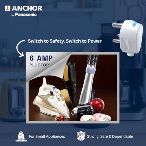 Image of Anchor by Panasonic Plug Top 6A, 3 Pin, ISI Certified with LED Indicator, Ideal for Daily Use Appliances - White (Pack of 20)