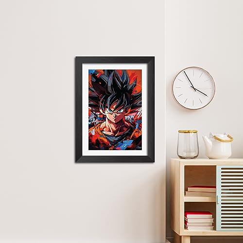 Image of TenorArts Goku Photo Frame Dragon Ball Z Anime Laminated Poster Framed Painting with Matt Finish Black Textures (12inches x 9inches)