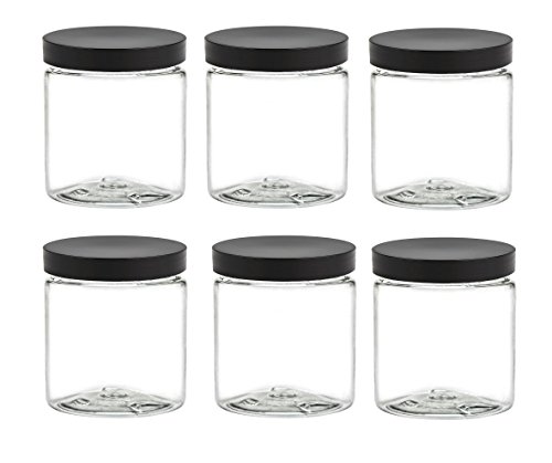 Nakpunar Clear Plastic Jars - Set of 6 (4 oz, with Black Lids)