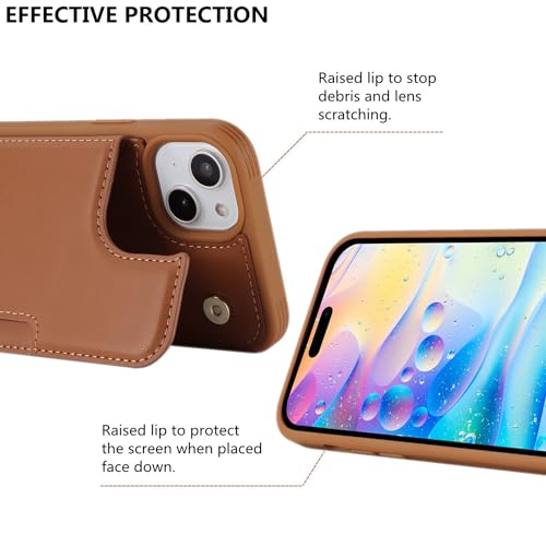 Coque pour iPhone 15 avec porte-cartes iCoverCase en cuir synthétique