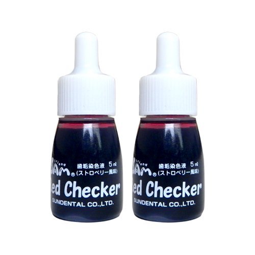 Sam Friend Red Checker 5ml Travel Size, Plaque Disclosing Solution Stains Cavity-causing Plaque, Strawberry, 2 Count (Made in Japan)