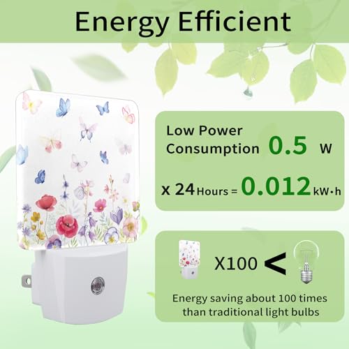 Image of Meadow Butterfly Night Light, Night Light Plug into Wall with Dusk to Dawn Sensor, LED Lamp Energy Saving Lights for Men Women Boys Girls,Lamp for Bedroom Bathroom Hallway