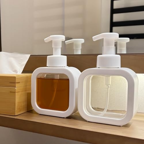 Image of Foaming Soap Dispenser, 2 Pack 300ml (10oz) Plastic Refillable Foaming Hand Soap Dispenser with 16 Pcs Waterproof Labels, Foam Pump Bottle for Bathroom and Kitchen (White)