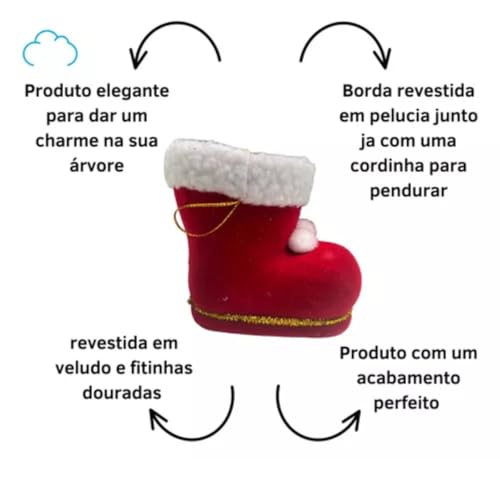 Bota Do Papai Noel Vermelha Em Veludo Fofinha De Pendurar
