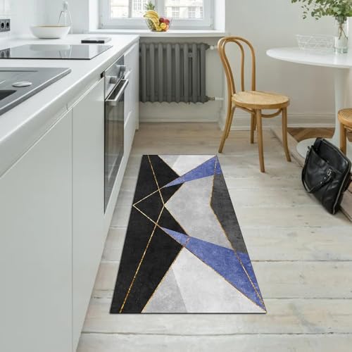 Alfombra de cocina antideslizante y lavable 100x220 cm patchwork azul 5
