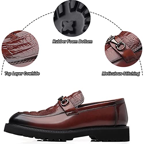 Men's Leather Print Business Oxfords,Smart Casual Formal Office Derby Shoes,Slip-On Wedding Suit Shoes4