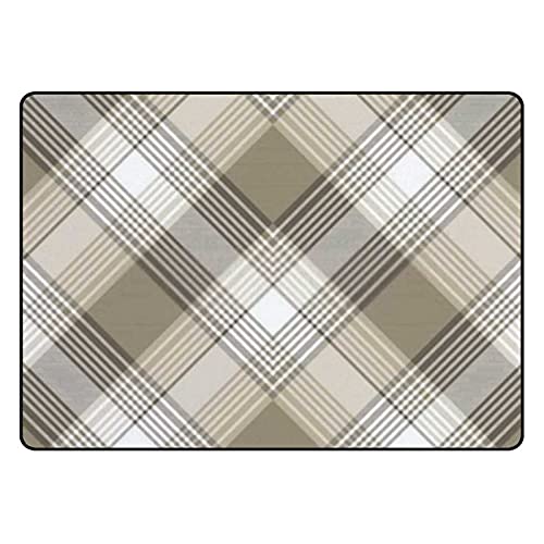 Colourlife Lightweight Soft Area Rugs Brown Chevron Plaid Tartan Floor Carpet Mat For Kids Playing Room Hardwood Floor Living Room 80X58In #TOP8