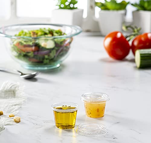 Image of ELEGANT DISPOSABLES (1 oz - 100 Sets Clear Diposable Plastic Portion Cups With Lids, Small Mini Containers For Portion Controll, Jello Shots, Meal Prep, Sauce Cups, Slime, Condiments, (Pack of 2)