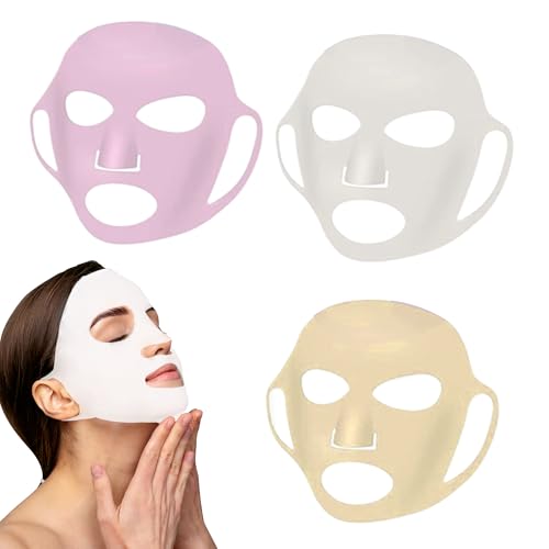 3PCS Silicone Face Mask Reusable Face Mask Silicone Face Patches 3D Hanging Ear Silicone Mask Holder Silicone Patches for Prevent Evaporation Falling Skincare Beauty Spa (Transparent Golden Pink)