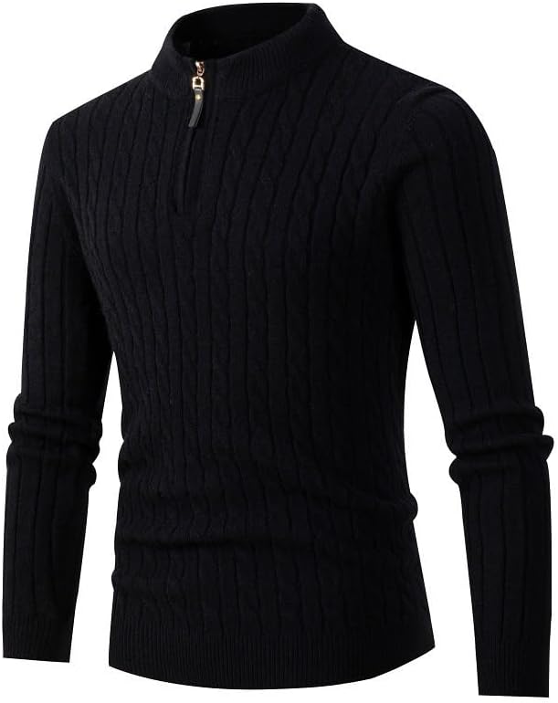 Half High Neck Men's Knitted Pullover Sweater Zipper Men Sweaters