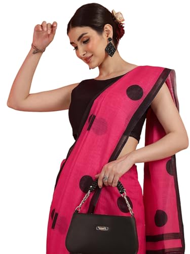 Image of Satrani Women's Linen Printed Saree with Unstitched Blouse Piece