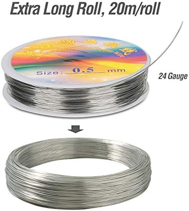 Hyber&Cara 60m (66 Yard) Jewelry Beading Wire, 0.5mm (24 Gauge) Silver/Gold/Rose Gold Plated Copper Wire for Jewelry Making DIY Craft