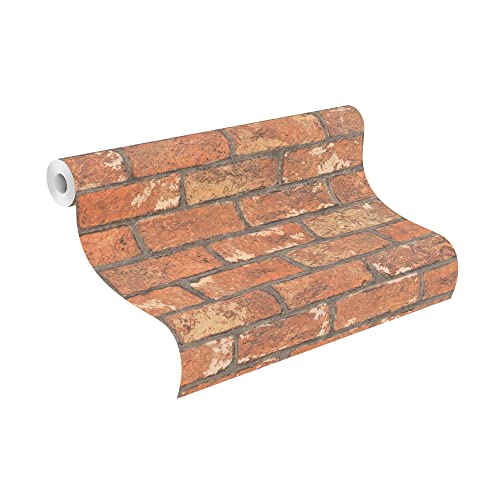 Papier peint effet pierre aspect 3D relief brique rouge Rasch 278217 dimensions 10x0,53m - 3